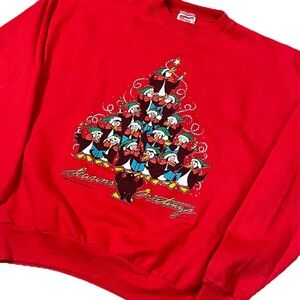 Vintage Christmas Sweatshirt Womens Large Penguins Seasons Greetings Hanes 90s